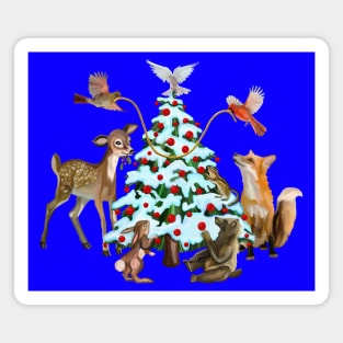 Holiday Woodland Animals Decorate the Tree Magnet